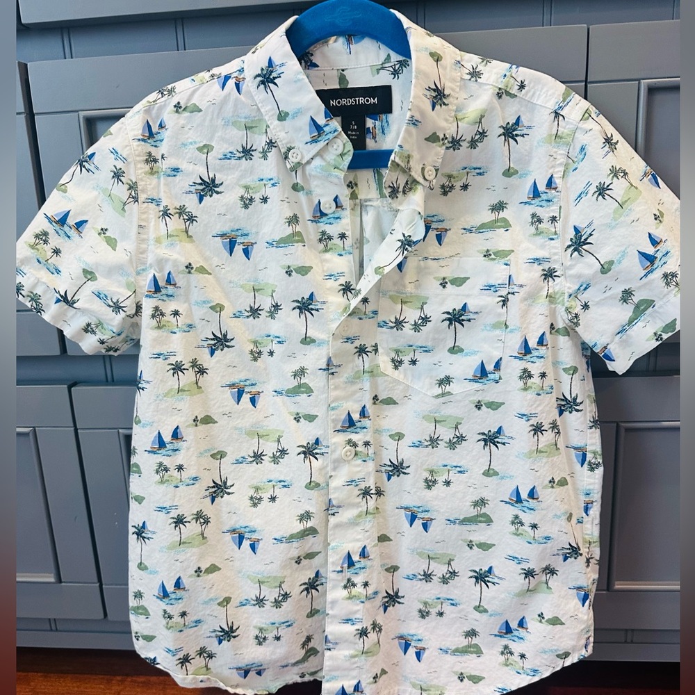 Nordstrom Button Down Shirt Tropical Print 7/8